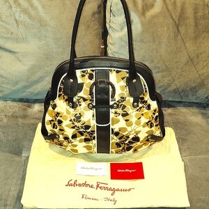 SALVATORE FERRAGAMO GANCINI PONY HAIR & LEATHER SATCHEL FULL INCLUSION WITH COA